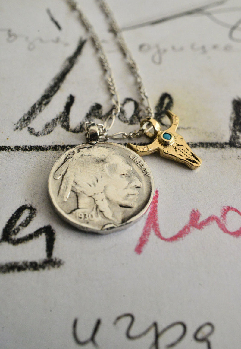 Buffalo coin and toro figaro necklace